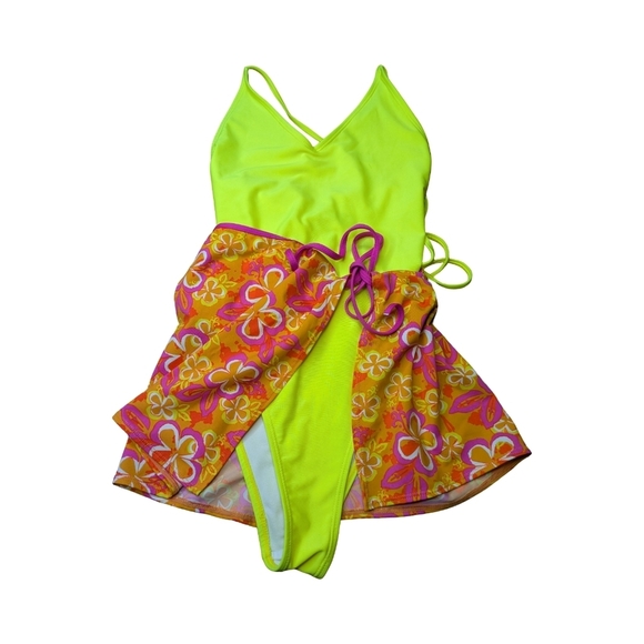 🍁Brody Surf Y2K Hawaiian Floral Pink and Orange Women's Swim Cover-Up Skirt - Picture 2 of 8